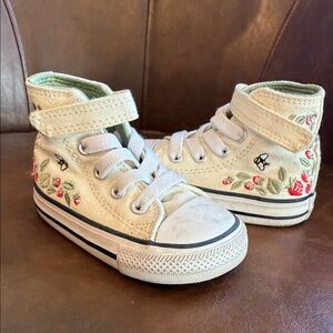 Floral Embroidered Kids High-Top Sneakers